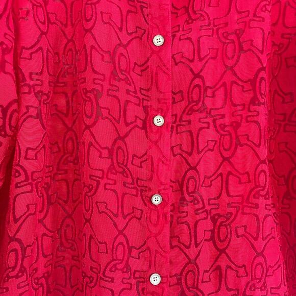 Alfred Dunner Semi-Sheer Red Button Down Blouse, 3/4 Sleeve, Anchors, Cruise L - Picture 5 of 14